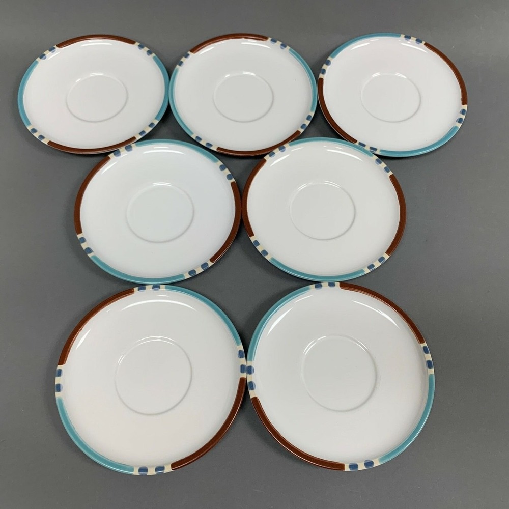 Dansk Mesa White Sands Blue‎ Brown Band Saucers Plates Lot of 7